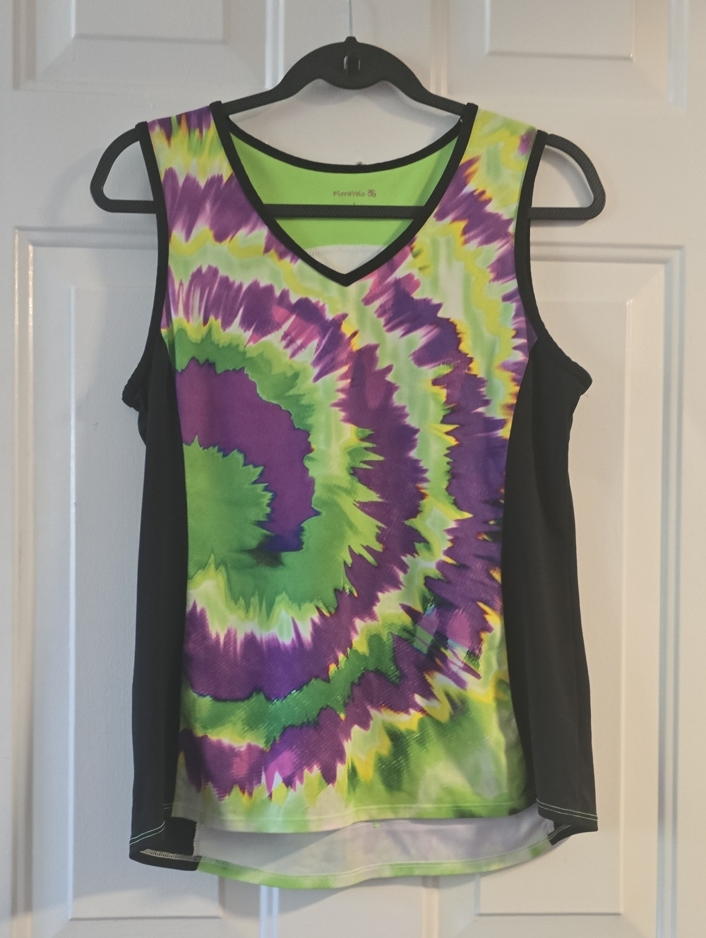 FloraVelo Tie-Dye V-Neck Active Tank Top - Green & Purple